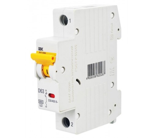 Выключатель автоматический однополюсный ВА47-60МА без теплового расцепителя 1P 63А 6кА D  MVA33-1-063-D  IEK