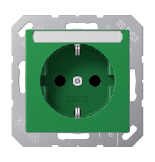 Штепсельная розетка SCHUKO 16A 250V~ с защитой от детей; с полем для надписи; термопласт; зеленая  A1520BFKINAGN  Jung