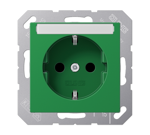 Штепсельная розетка SCHUKO 16A 250V~ с защитой от детей; с полем для надписи; термопласт; зеленая  A1520BFKINAGN  Jung