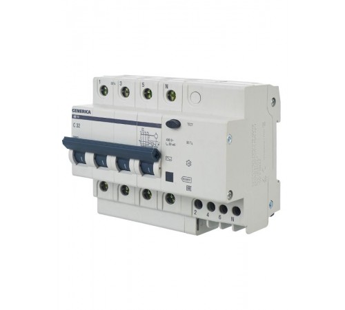 Выключатель автоматический дифференциального тока АД14 4п 32А C 32А тип AC (6,5 мод)  MAD15-4-032-C-030  GENERICA