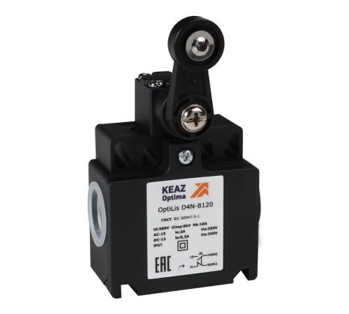 Выключатель концевой OptiLiS D4N-8120 рычаг пластиковый с роликом пластиковым EN 50047 XCKT2118P16  365318  КЭАЗ