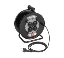 Удлинитель силовой КГ на катушке 4 гнезда, с/з, 40м, 3х1,5мм, IP44 c защитными крышками, металлическая катушка  13-5012  REXANT