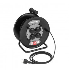 Удлинитель силовой КГ на катушке 4 гнезда, с/з, 40м, 3х1,5мм, IP44 c защитными крышками, металлическая катушка  13-5012  REXANT