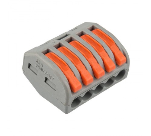 Универсальная клемма 5-проводная, серая (аналог Wago 222-415) (0,08-2,5/4 мм) (40 шт./уп.)  07-5255-4  REXANT