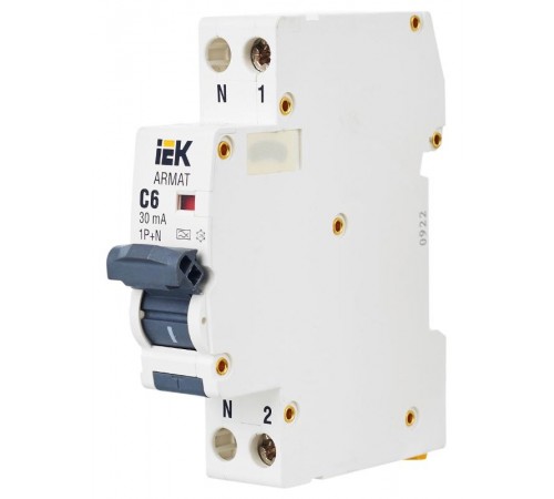 Выключатель автоматический дифференциального тока АВДТ B06S 1P+NP C6 30мА тип A (18мм) ARMAT IEK  AR-B06S-1N-C06A030  IEK