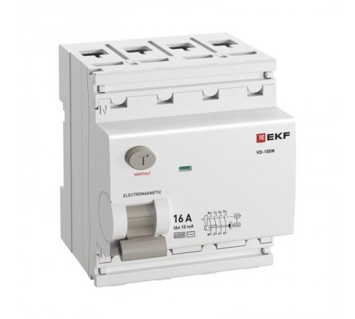 Выключатель дифференциального тока ВД-100N 4P 16А 10мА AC эл-мех 6кА PROXIMA EKF  E1046M1610  EKF