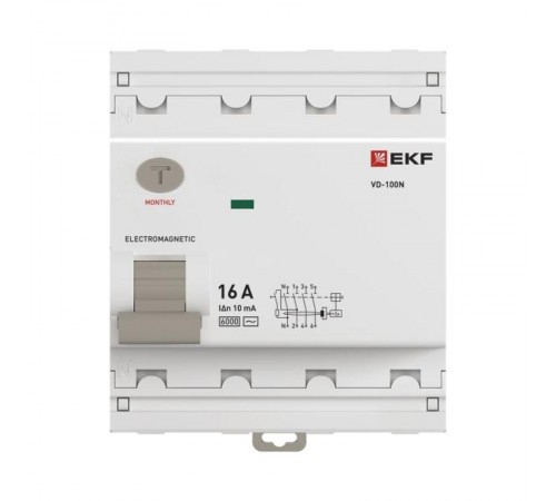 Выключатель дифференциального тока ВД-100N 4P 16А 10мА AC эл-мех 6кА PROXIMA EKF  E1046M1610  EKF