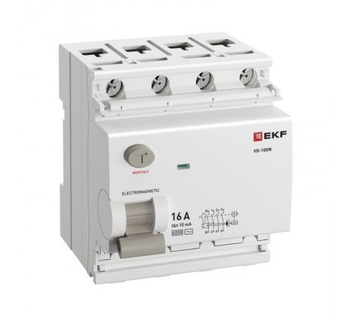 Выключатель дифференциального тока ВД-100N 4P 16А 10мА AC эл-мех 6кА PROXIMA EKF  E1046M1610  EKF