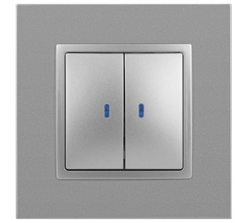14-1105-03 Выключатель 2-клавишный с подсветкой, 10АХ-250В, IP20, Эра Elegance, алюминий  Б0034239  ЭРА