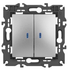 14-1105-03 Выключатель 2-клавишный с подсветкой, 10АХ-250В, IP20, Эра Elegance, алюминий  Б0034239  ЭРА