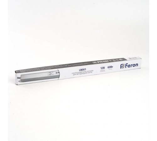 Трансформатор электронный для светодиодной ленты LB001  60W 12V 290*18*17мм (ультратонкий драйвер)  41345  Feron