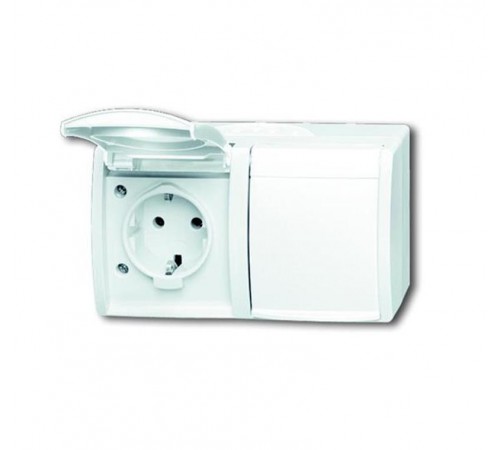 Розетка SCHUKO 16А 250В IP44, двойная, горизонтальная, для открытого монтажа, серия ocean, цвет альпийский белый  2084-0-0727   2CKA002084A0727  AB