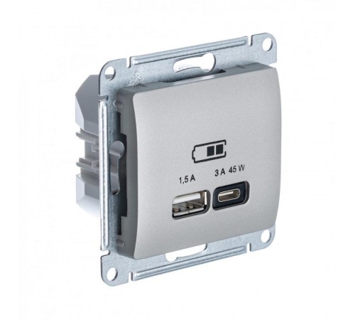 Glossa Платина USB Розетка A + тип-C 45W высокоскор.заряд. QC PD  GSL001229  SE