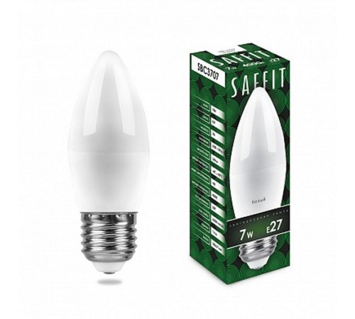 Лампа светодиодная SBC3707 7W 4000K 230V E27 C37 свеча  55033  SAFFIT