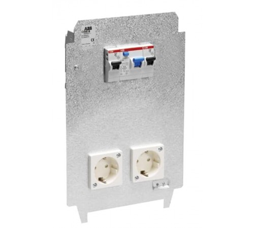 Панель монтажная CWB8, оцинкованная сталь, 2xSchuko, 2хВА 10А, ВДТ 30мА, клемма заземления  2CMA177372R1000  ABB