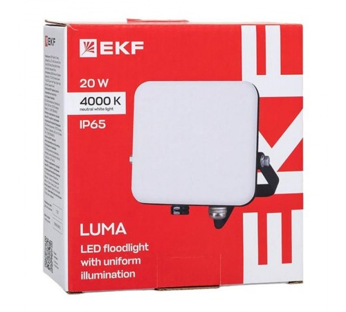Прожектор светодиодный СДО-4002 20Вт 4000К IP65 с равномерной засветкой LUMA  FLL-4002-20-4000  EKF