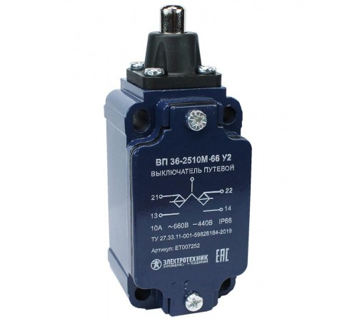 ВП 36-2510М-66 У2, толкатель, 1з+1р, инерционный, 30х60 мм, без сальника, 3А, IP66, выключатель путевой (ЭТ)  ET007252  Электротехник