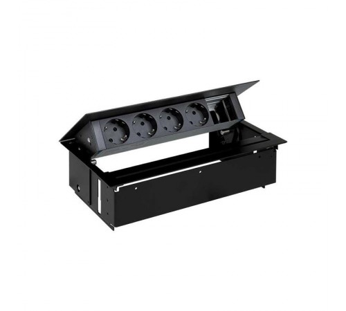 Simon S400 Врезной розеточный блок с крышкой и мет. вводом, 4x2P+E, 1 пустое отверстие, черный, Simon 400  45504000-138  Simon