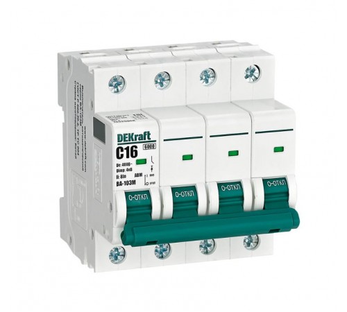 Выключатель автоматический без теплозащиты четырехполюсный ВА-103М 4P 16А характеристика C 6кА  12529DEK  Dekraft