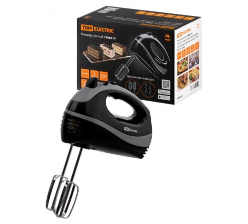 Миксер ручной "Зевс 2", 300 Вт, 5 скоростей, режим "Турбо", 2 комплекта насадок, черный, TDM  SQ4011-0002  TDM