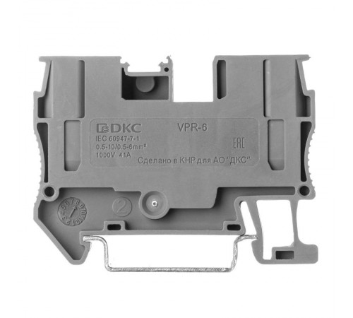 Клемма проходная, зажим push-in, 2 точки подключения, 6 кв.мм, серая  VPR-6-GY  DKC
