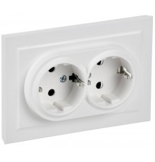 BRITE Розетка 2-местная с заземлением без защитных шторок 16А в сборе РС12-3-БрАБ арктический белый   BR-R21-16-K91-F  IEK