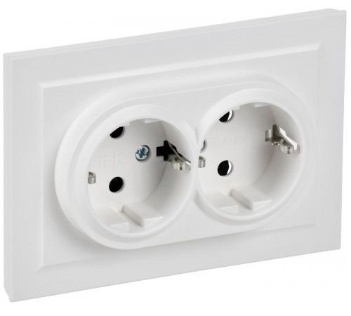 BRITE Розетка 2-местная с заземлением без защитных шторок 16А в сборе РС12-3-БрАБ арктический белый   BR-R21-16-K91-F  IEK