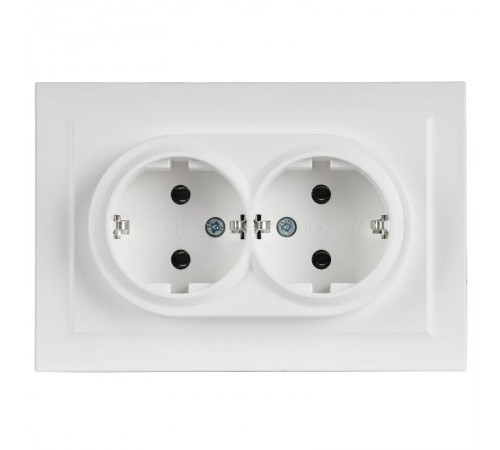 BRITE Розетка 2-местная с заземлением без защитных шторок 16А в сборе РС12-3-БрАБ арктический белый   BR-R21-16-K91-F  IEK