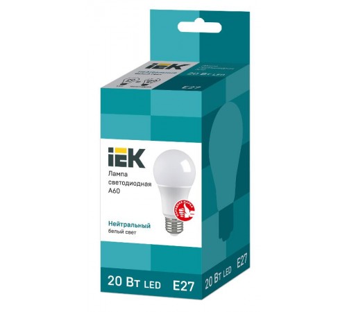 Лампа светодиодная LED 20Вт Е27 220В 4000К A60 груша  LLE-A60-20-230-40-E27  IEK