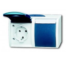 Розетка 16А 250В IP44, двойная, гориз, с полем для надписи, для откр монт., ocean, серый/сине-зелёный  2084-0-0728  2CKA002084A0728  ABB