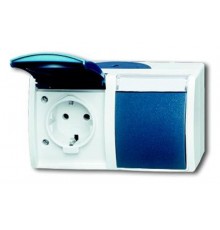 Розетка 16А 250В IP44, двойная, гориз, с полем для надписи, для откр монт., ocean, серый/сине-зелёный  2084-0-0728  2CKA002084A0728  ABB