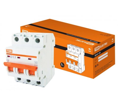 Выключатель автоматический трехполюсный ВА47-29 13А D 4,5кА  SQ0206-0172  TDM