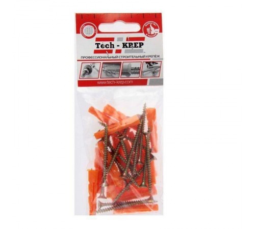 Саморез ШУж 4,0х70 пот. гол. + дюбель унив 6х52 (14 шт) - пакет ( 0,06 кг)  112940  Tech-KREP
