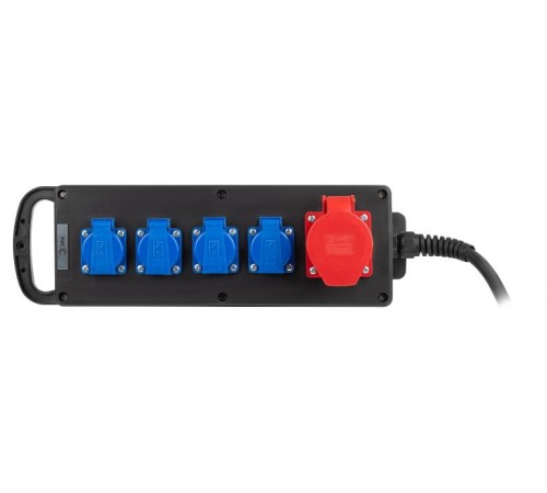 Удлинитель силовой IND380-U-5e-5x2,5-10m-IP44 380В на каучуковой колодке 5 розеток 1xCEE 5P/4xSCHUKO 10м КГ 5x2,5  Б0057316  ЭРА