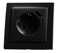 Розетка 1-местная с/з 250В, 16А с защитной шторкой и с USB, серия Эрна, PST16-9011-03, черный  39480  STEKKER