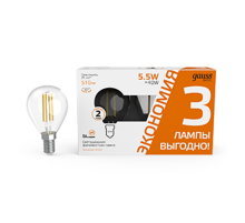 Лампа светодиодная   Basic Filament Шар 5,5W 510lm 2700К Е14 LED (3 лампы в упаковке) 1/20  1051116T  Gauss