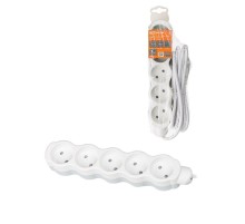 Удлинитель бытовой "Люкс" УЛ5 5 гнезд, 1,5м, б/з, с з/ш, ПВС 2х0,75 мм2 10А/250В бело-серый  SQ1303-0229  TDM