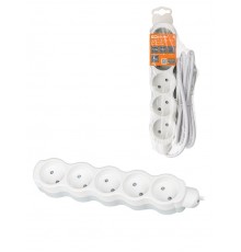 Удлинитель бытовой "Люкс" УЛ5 5 гнезд, 1,5м, б/з, с з/ш, ПВС 2х0,75 мм2 10А/250В бело-серый  SQ1303-0229  TDM