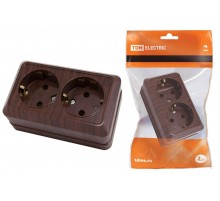 Розетка двойная 2П+3 открытой установки IP20 16А 250В (керамика) бук "Ладога"  SQ1801-0313  TDM