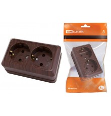 Розетка двойная 2П+3 открытой установки IP20 16А 250В (керамика) бук "Ладога"  SQ1801-0313  TDM