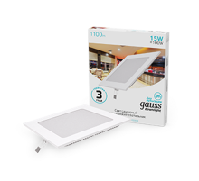 Светильник светодиодный встраиваемый ультратонкий квадратный IP20 15W 4100K  940111215  Gauss