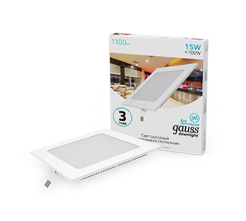 Светильник светодиодный встраиваемый ультратонкий квадратный IP20 15W 4100K  940111215  Gauss