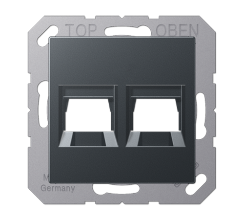 Kрышка для 2-х разъемов; без видимого винта; подпружиненная шторка; термопласт; матовый антрацит  A1569-25WEANM  Jung