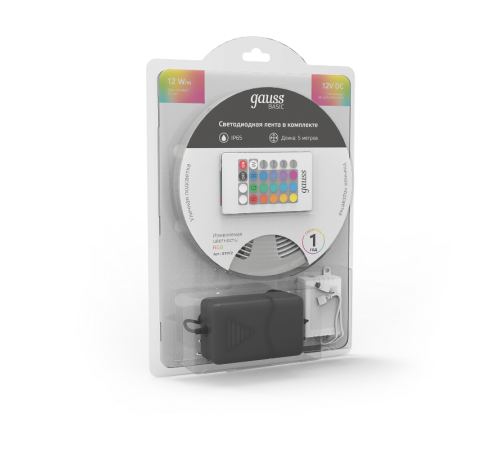 Лента светодиодная Basic в комплекте LED 5050/60 12V 12W/m 780lm/m RGB 10mm IP65 5m 1/50  BT072  Gauss