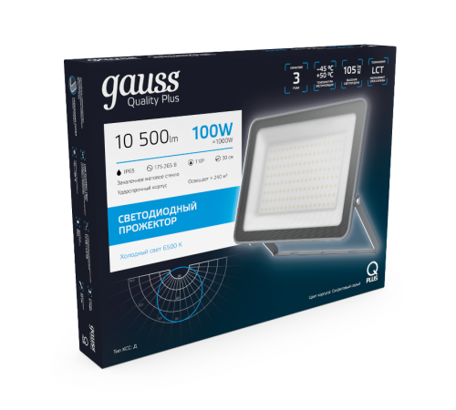 Прожектор светодиодный Qplus 100W 8500lm 6500K 175-265V IP65 графитовый LED 1/4  690511100  Gauss