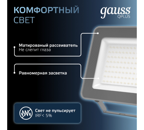 Прожектор светодиодный Qplus 100W 8500lm 6500K 175-265V IP65 графитовый LED 1/4  690511100  Gauss