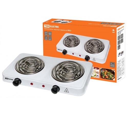 Электроплитка двухконф. ЭПС2 230 В, 2х1 кВт, спираль, белая  SQ2504-0002  TDM