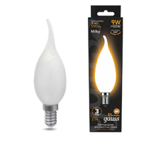 Лампа светодиодная Filament Свеча на ветру 9W 590lm 3000К Е14 milky LED 1/10/50  104201109  Gauss