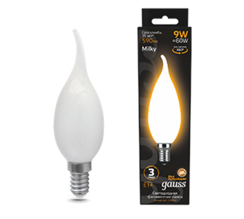 Лампа светодиодная Filament Свеча на ветру 9W 590lm 3000К Е14 milky LED 1/10/50  104201109  Gauss