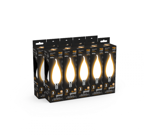 Лампа светодиодная Filament Свеча на ветру 9W 590lm 3000К Е14 milky LED 1/10/50  104201109  Gauss